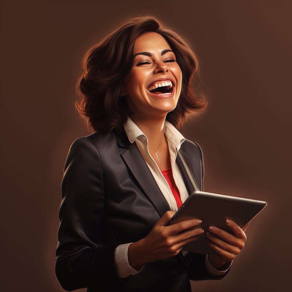 Female executive laughing at iPad