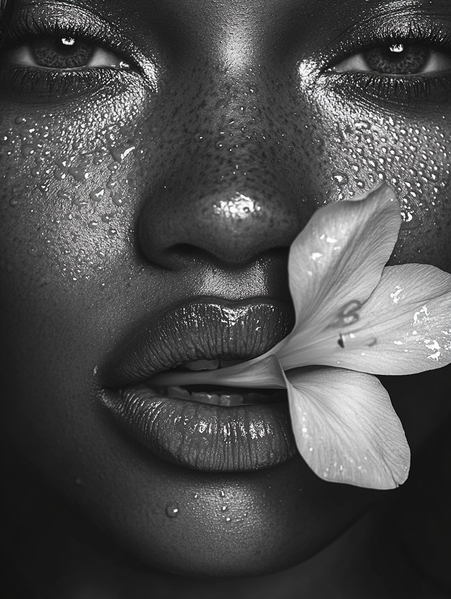 Detailed female face with flower