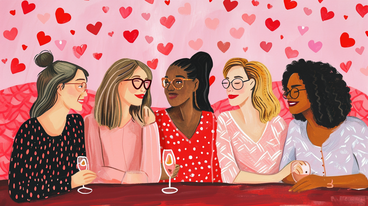 Female friends celebrating Galentines Day