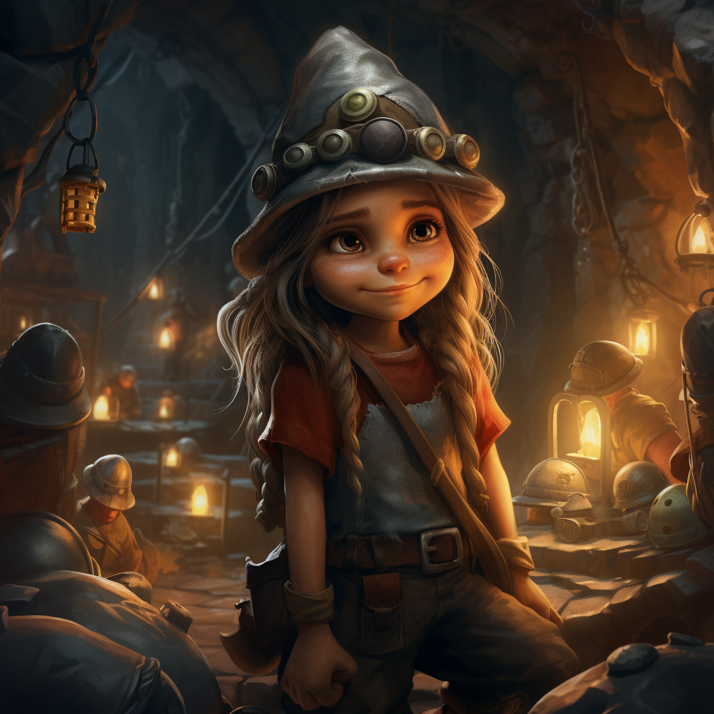 Female gnome working in cave factory