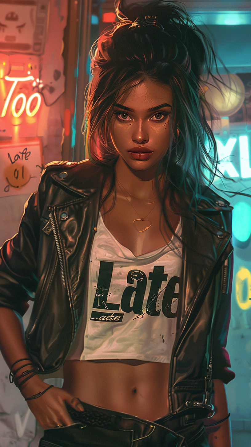 Female Hacker Cyberpunk Leather Jacket Illustration