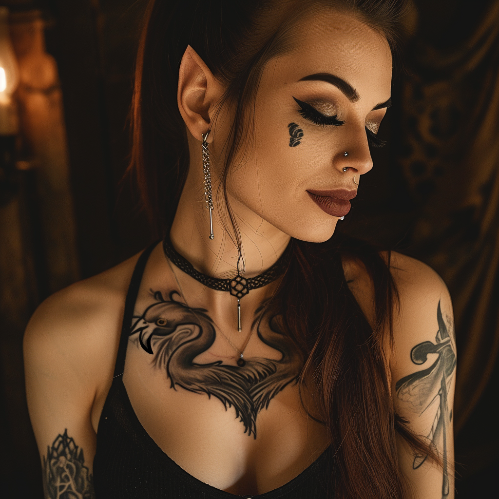 Female Half Elf with Flamingo Tattoo