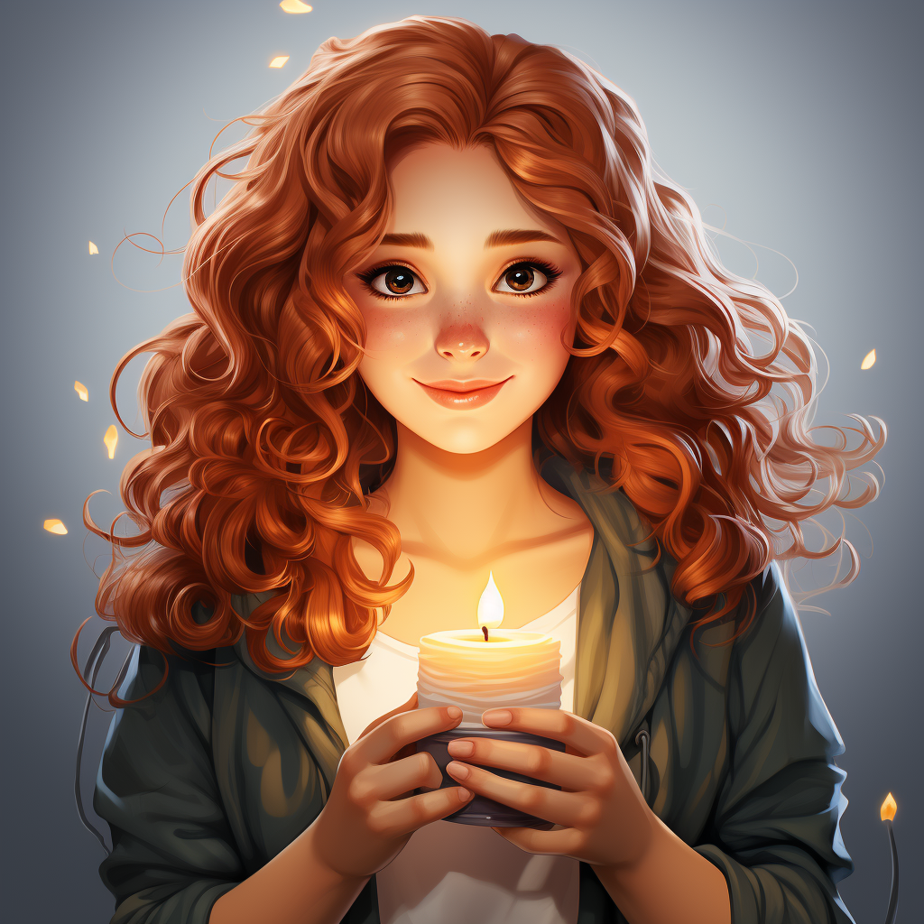 Hand-drawn female geek character holding a candle