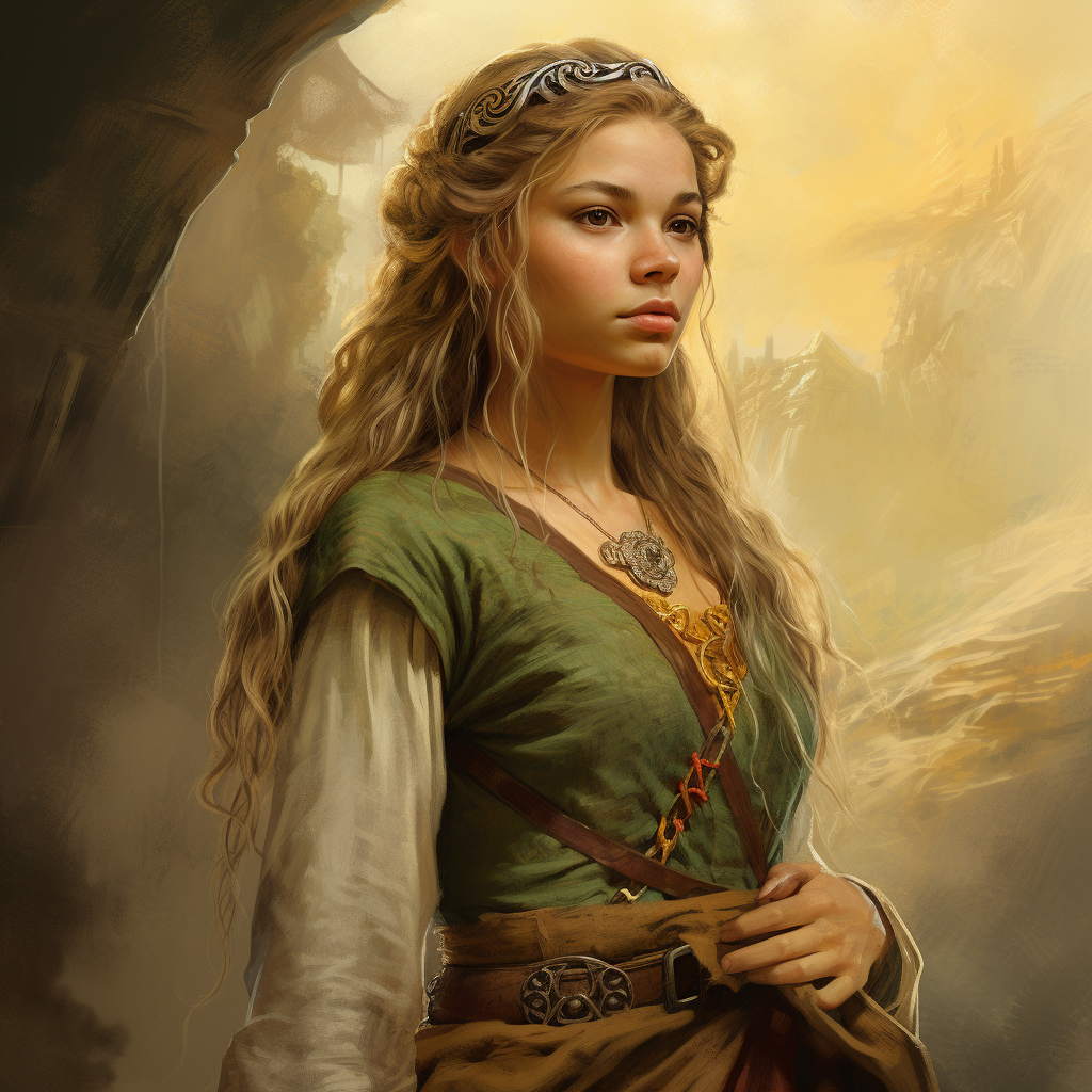 Beautiful female hobbit in Alvaro Tapia style