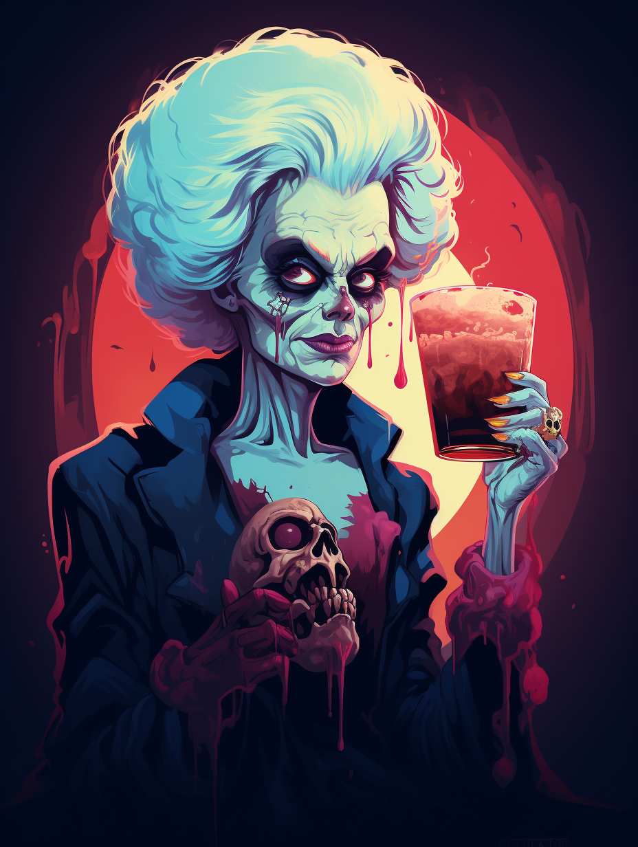 Female horror villain drinking beer