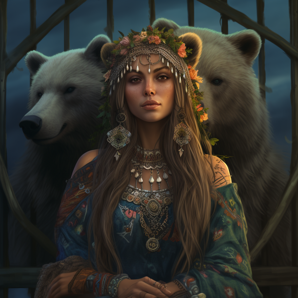 A female human druid embracing her love for animals