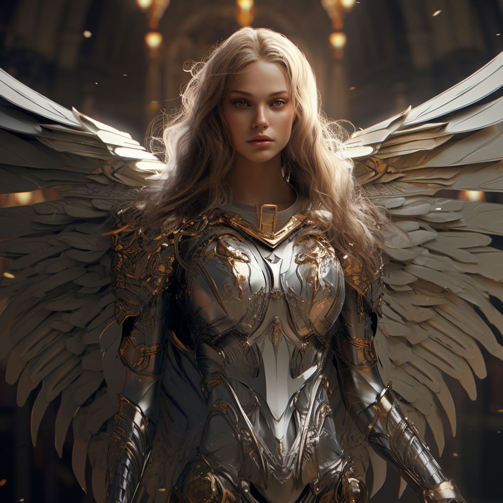 Female angel in armor with wings