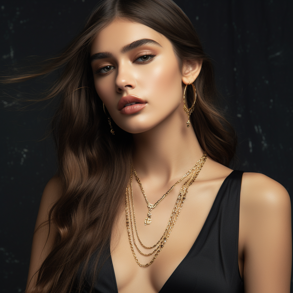 Female model with gold chain necklace