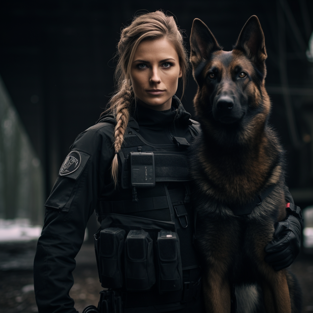 Female K9 Handler with German Shepherd on Leash