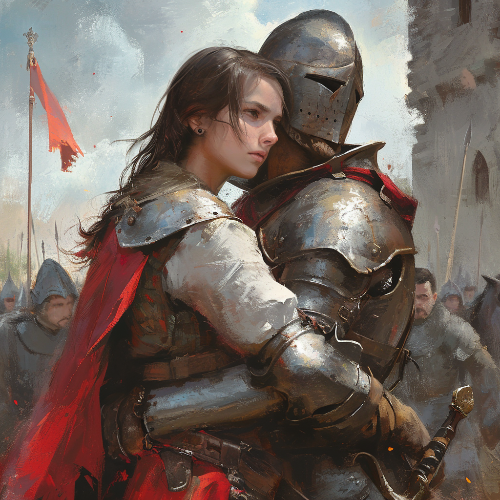 Female Knight Protecting Man  image