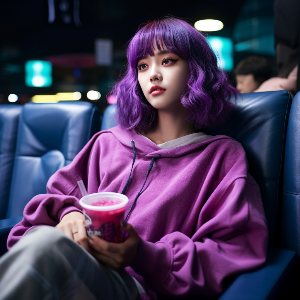 Young Attractive Female Kpop Idol with Purple Hair