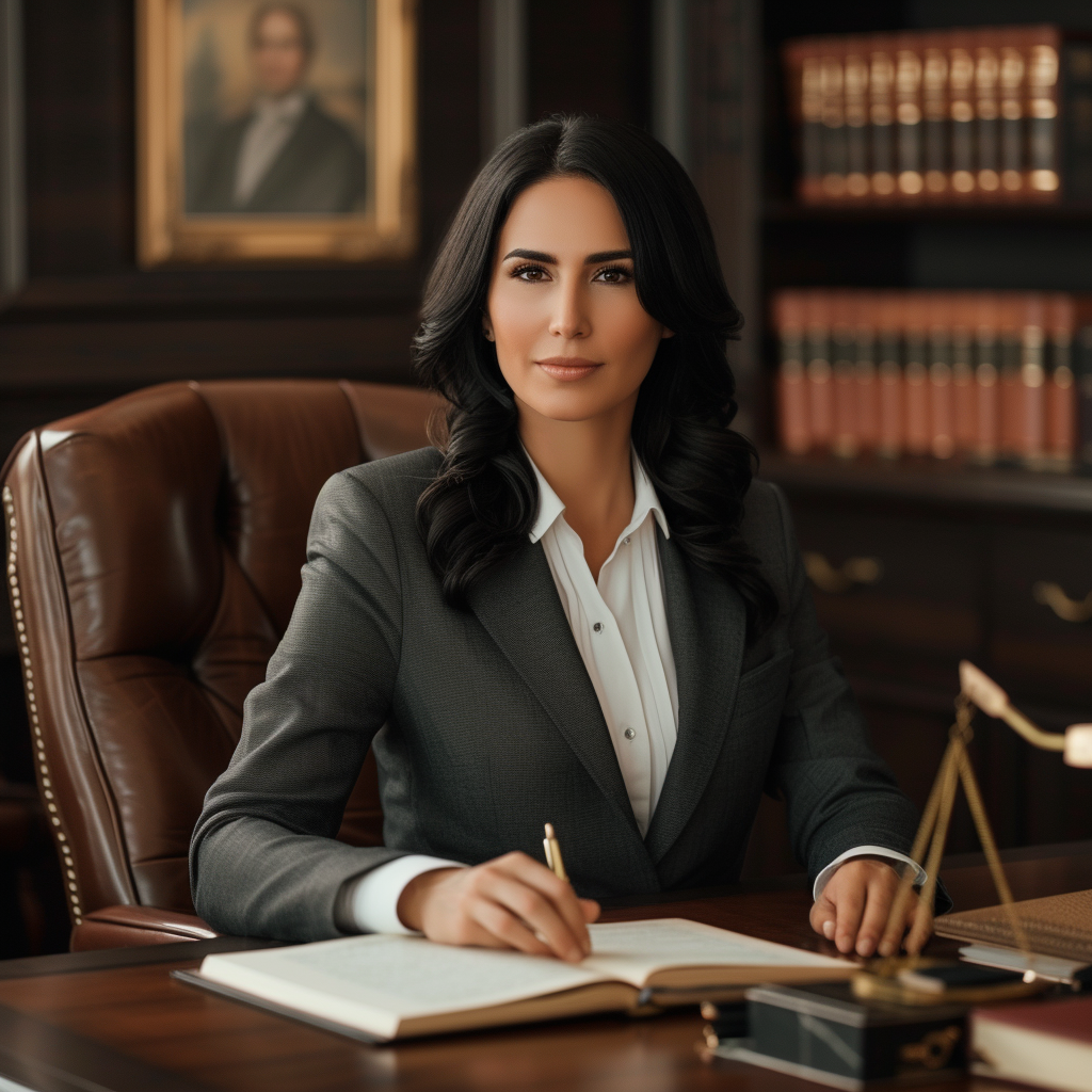 Female lawyer at wooden desk office