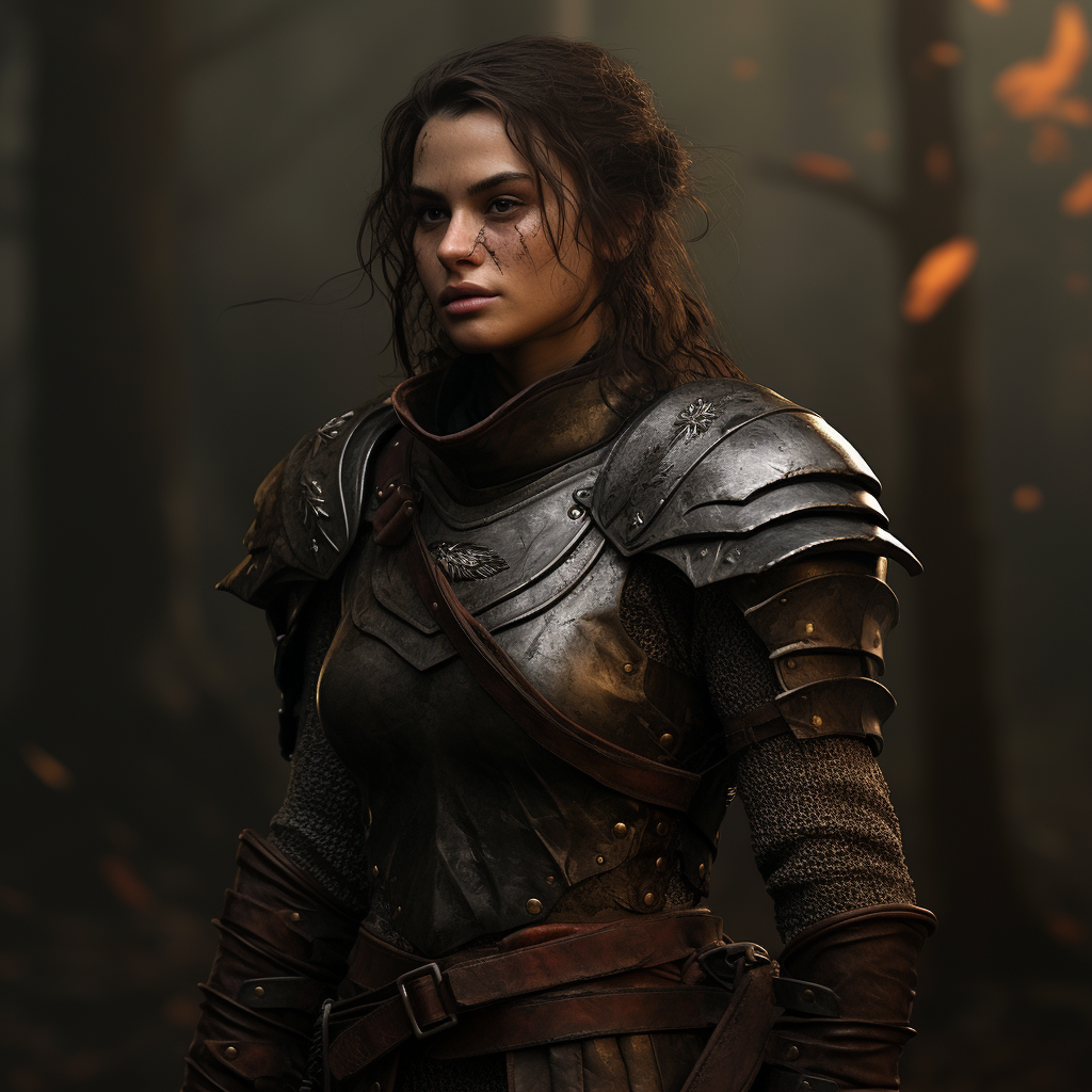 Female ranger in leather armor with scar