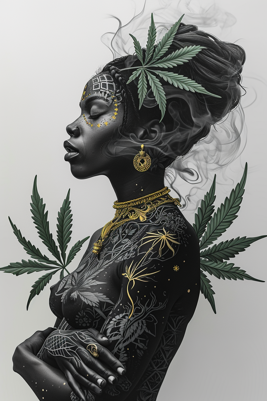 Female embodying marijuana and cannabis