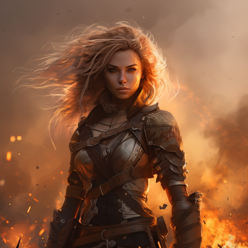 Female mercenary with fire in fantasy setting