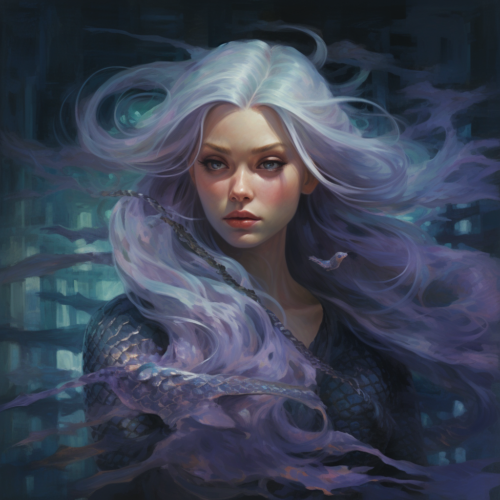 Beautiful mermaid with silver hair and purple eyes