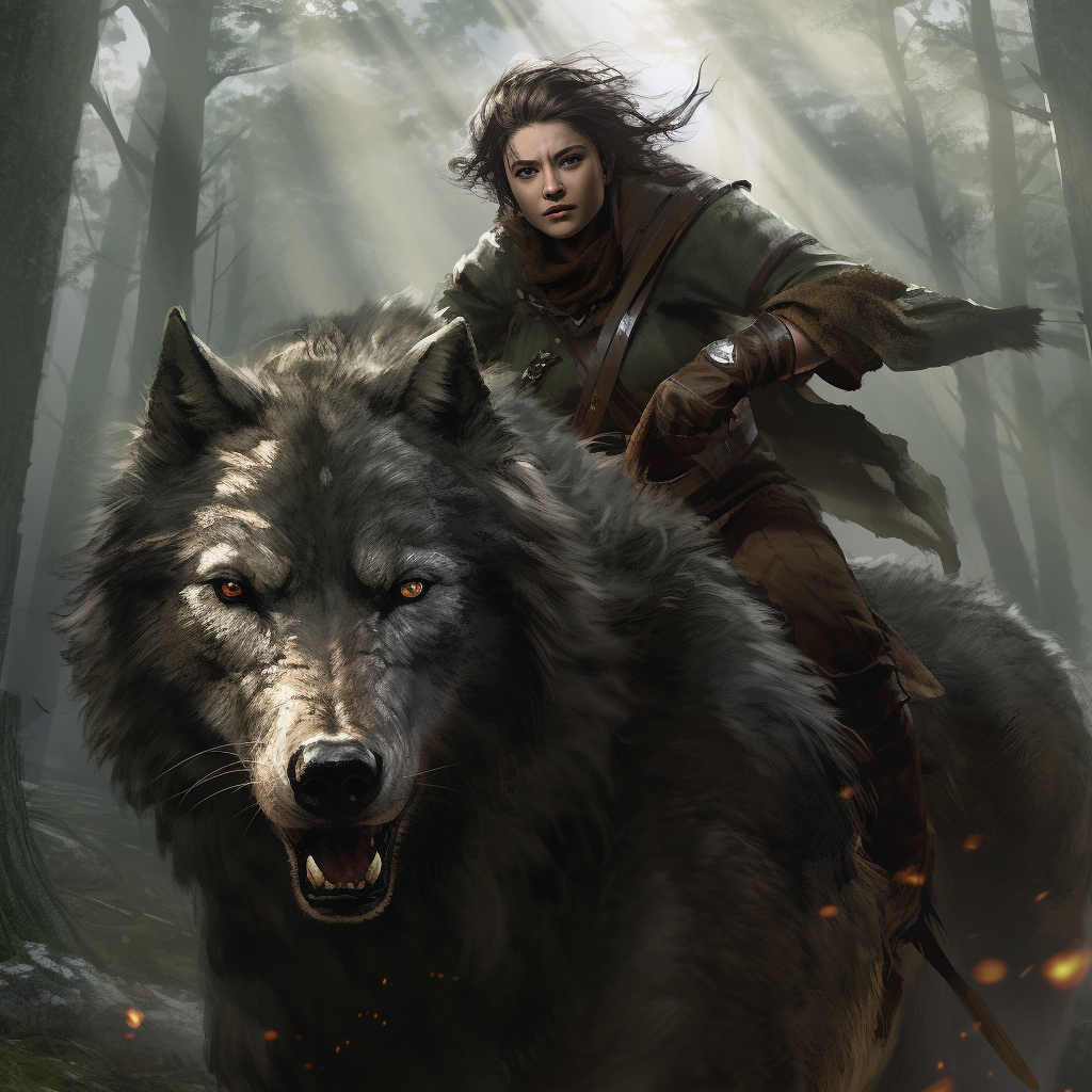 Female Middle Earth Ranger on Warg