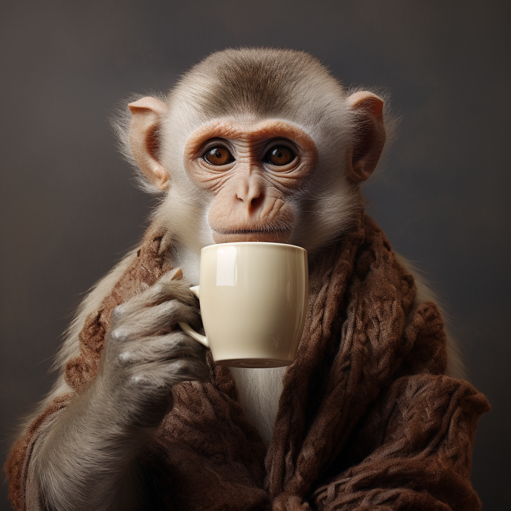 Cute monkey enjoying a cappuccino