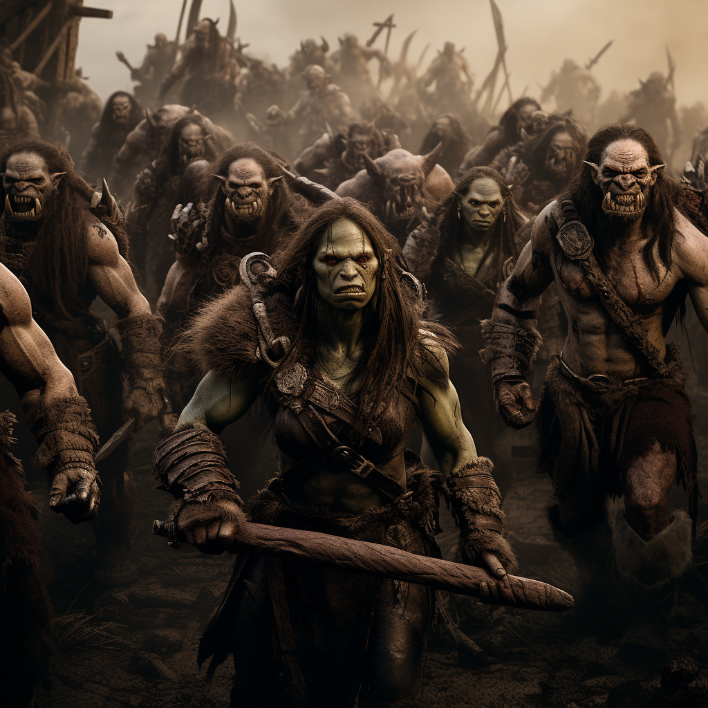 Female Orcs Group Grabbing Camera