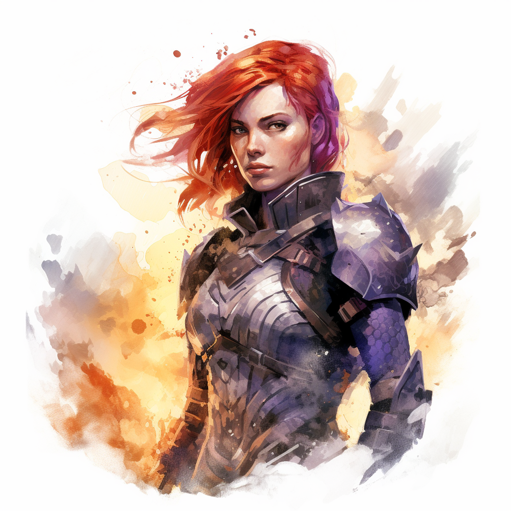 Female Paladin with Red Hair and Purple Eyes