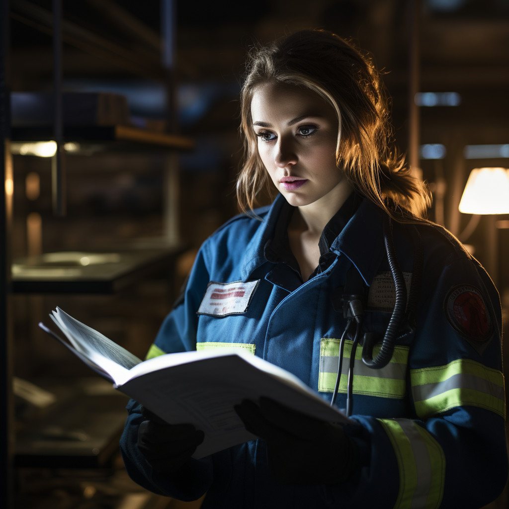 Female paramedic analyzing legal texts