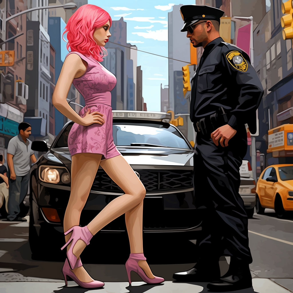 Female with Pink Hair in Black Dress and Jordan 4 Retro Shoes