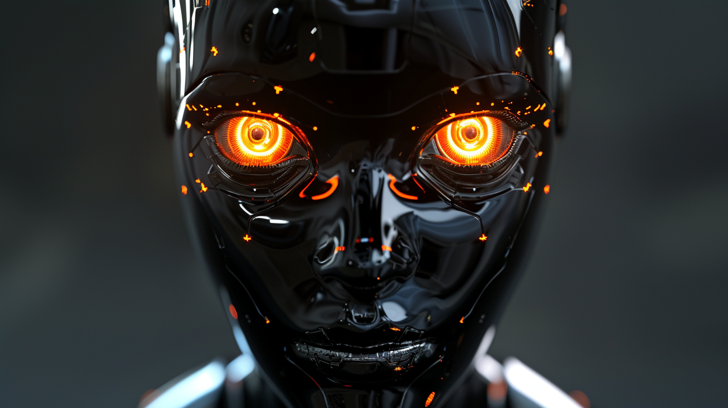 Female robot with black translucent skin