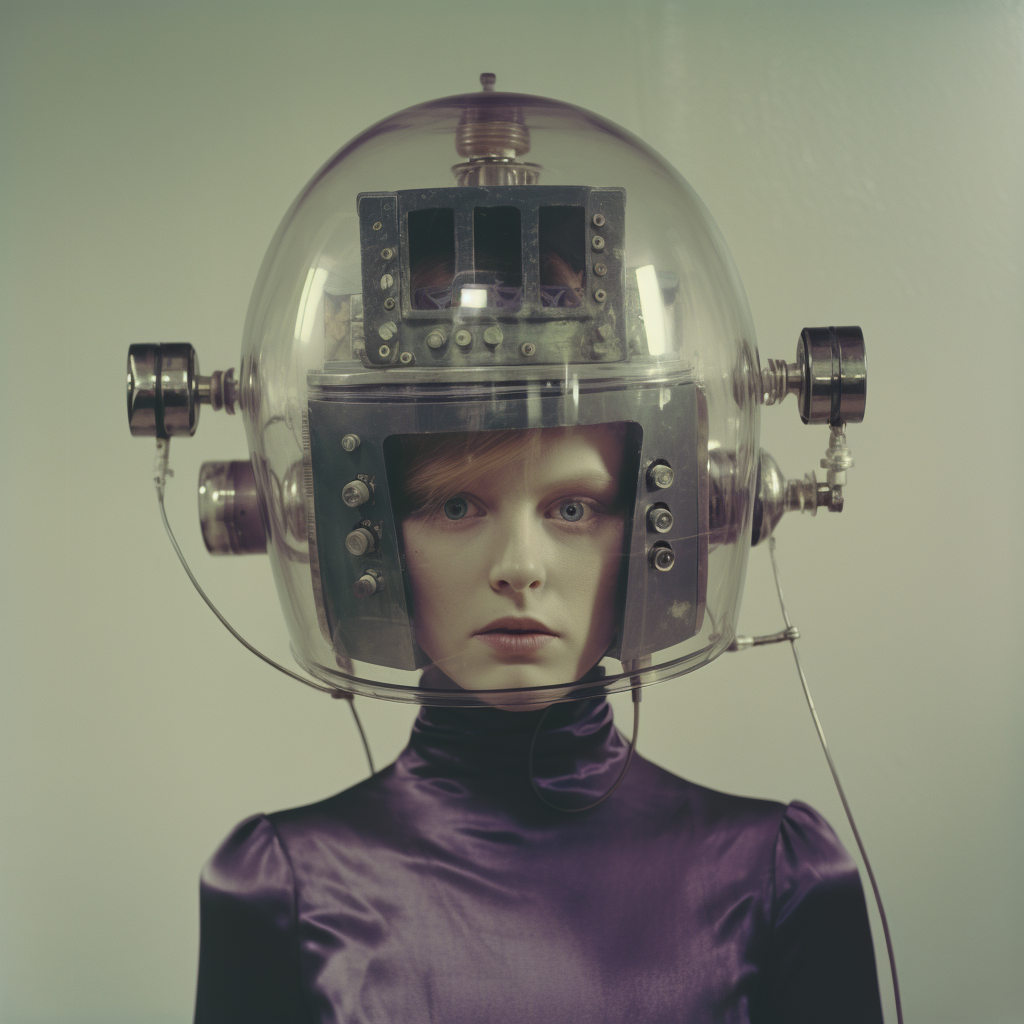 Old Photograph of Female Robot with Glass Dome