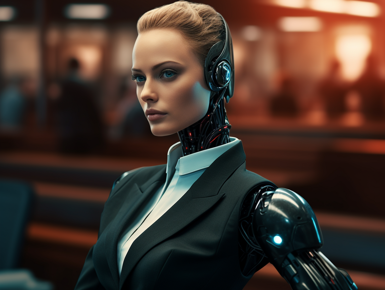 Female Robot Lawyer in Court