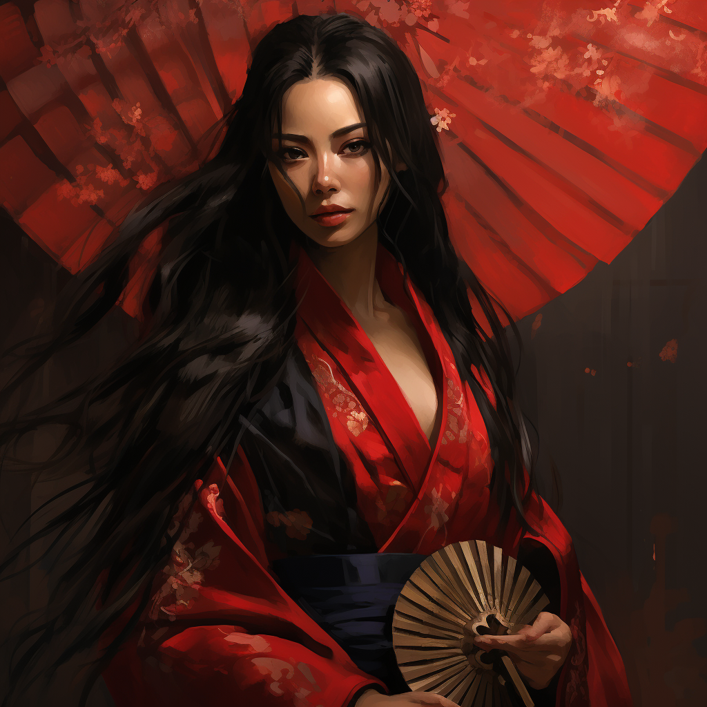 Female Samurai Courtier with Black Fan