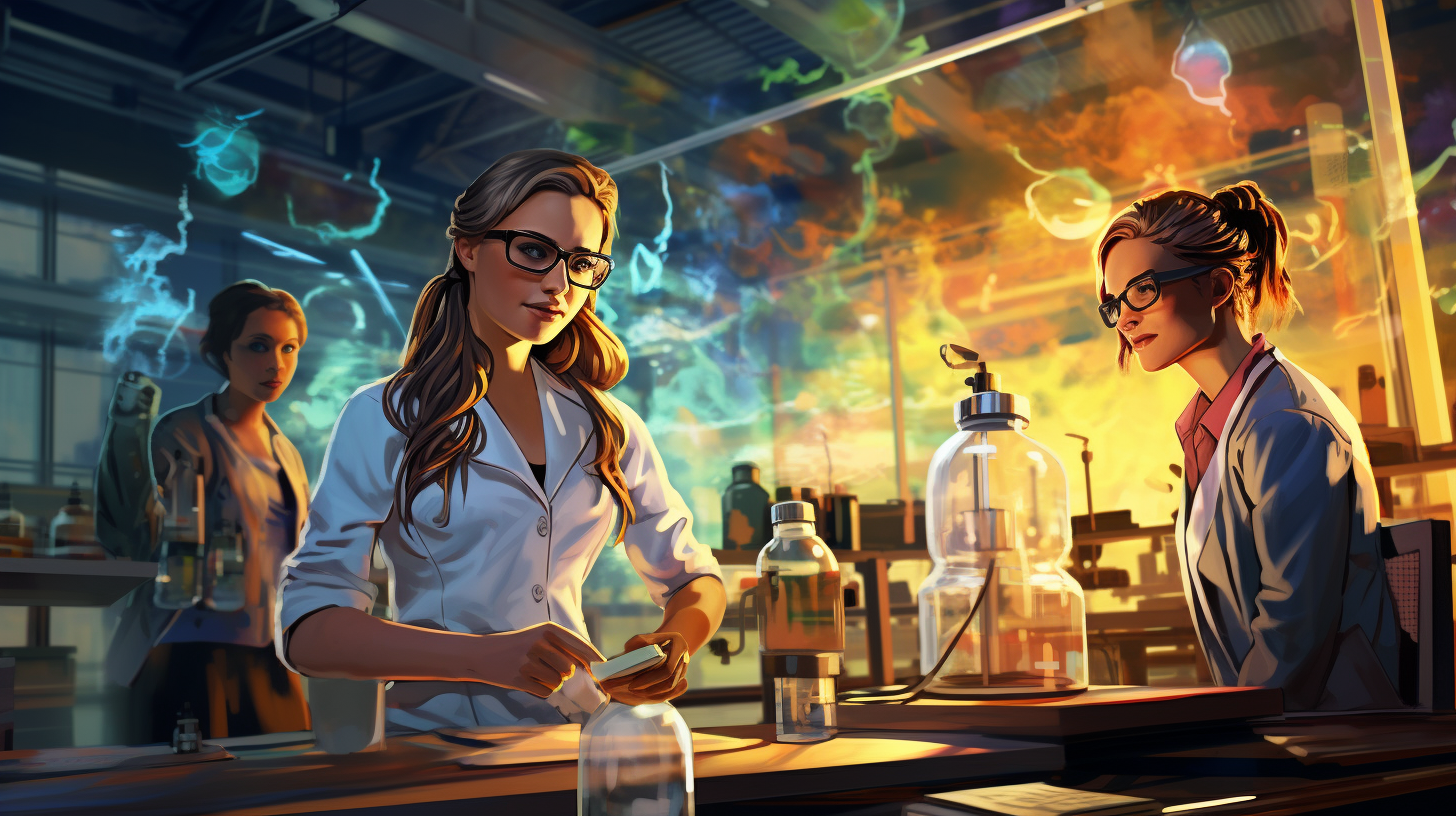 Young female scientists in laboratory