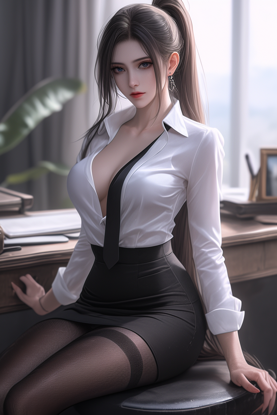 Female Secretary Model Ponytail Brown