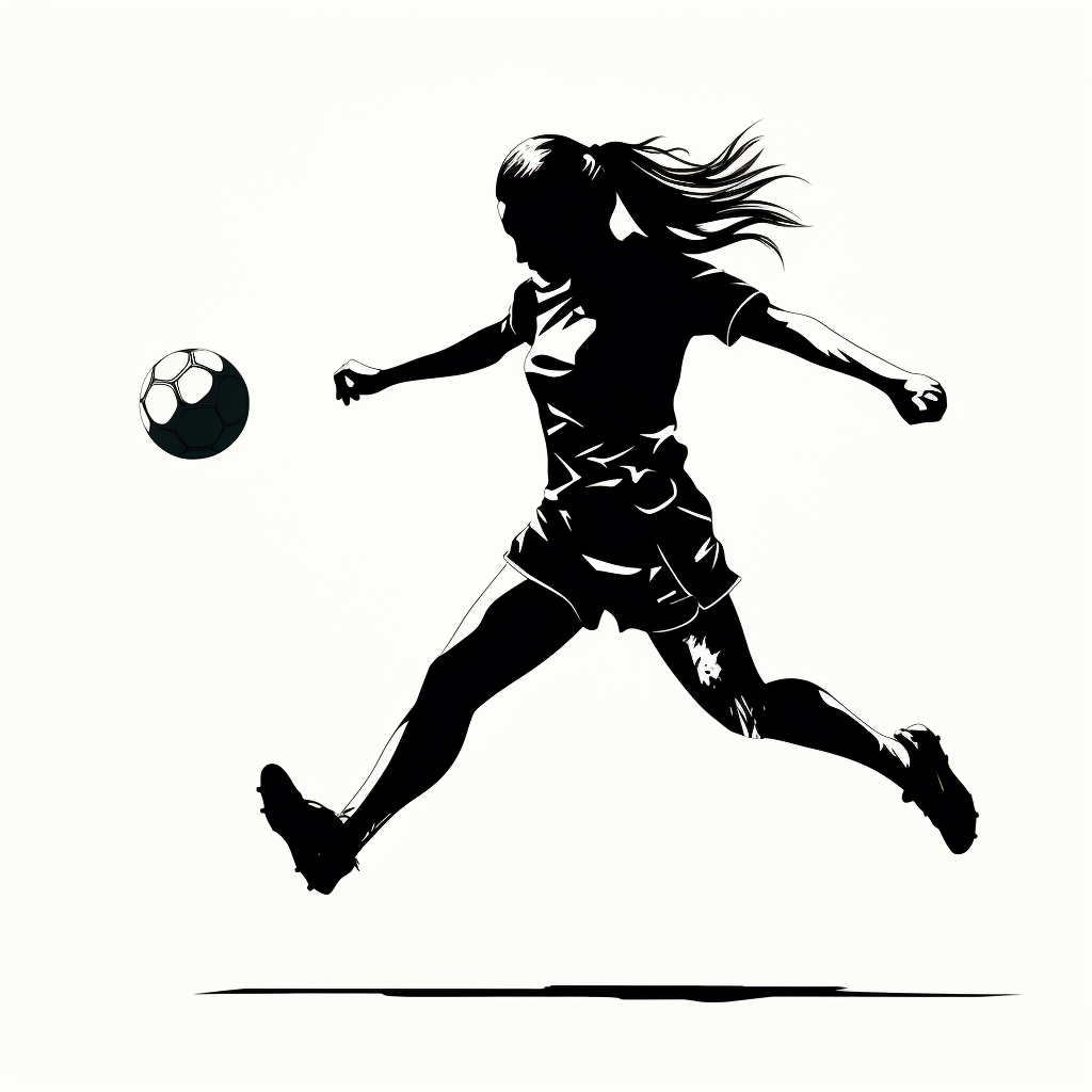 Female soccer player kicking ball silhouette