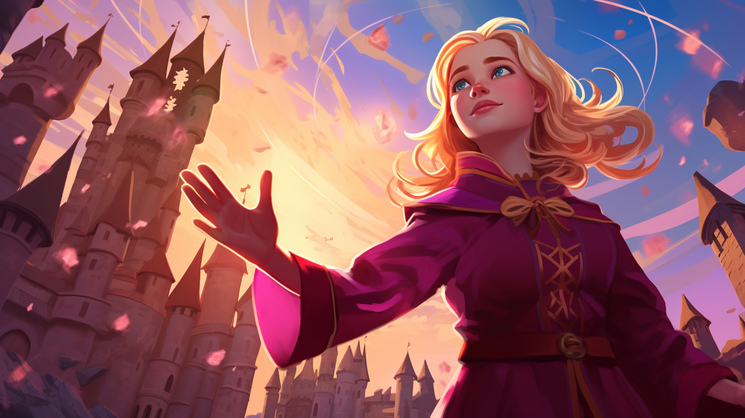 Sorcerer with Blond Hair and Magenta Magic Shapes