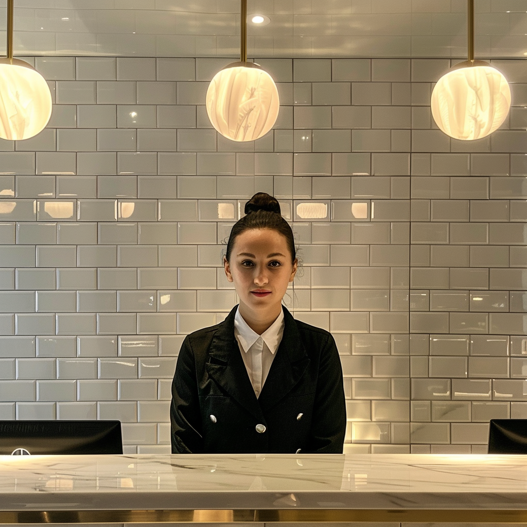 Female staff black uniform concierge counter