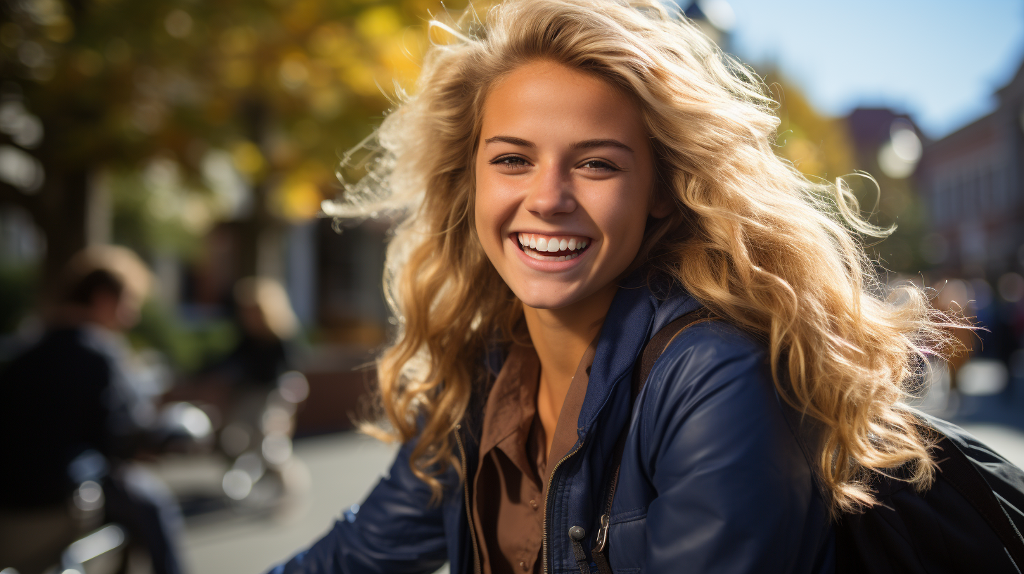 Female student riding bike