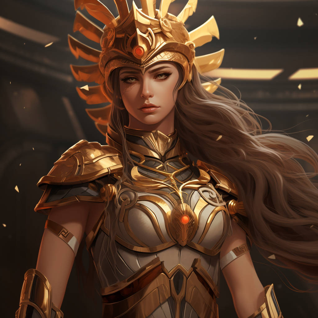 Powerful female Sumerian warrior queen in anime style