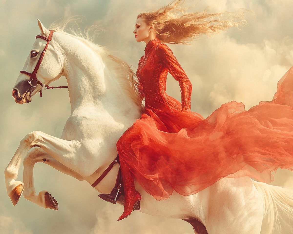 Female Superhero on White Horse