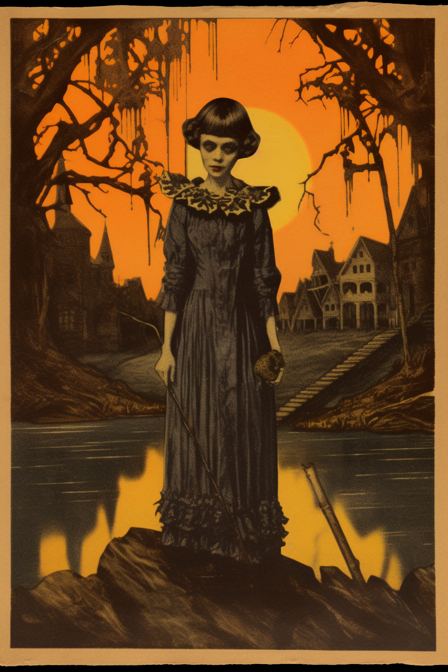 1920s Halloween postcard of female vampire