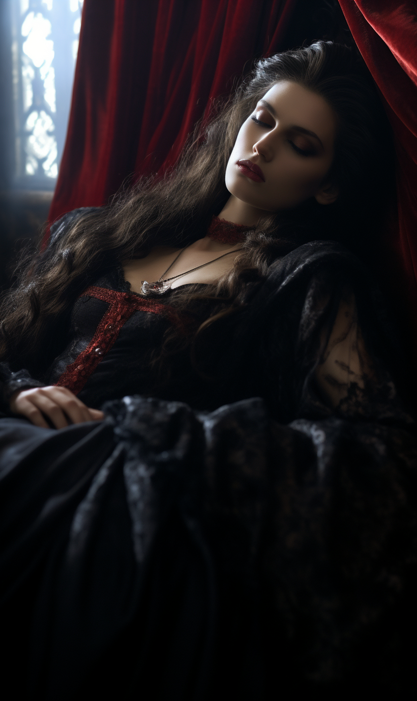 Female vampire awakening from slumber