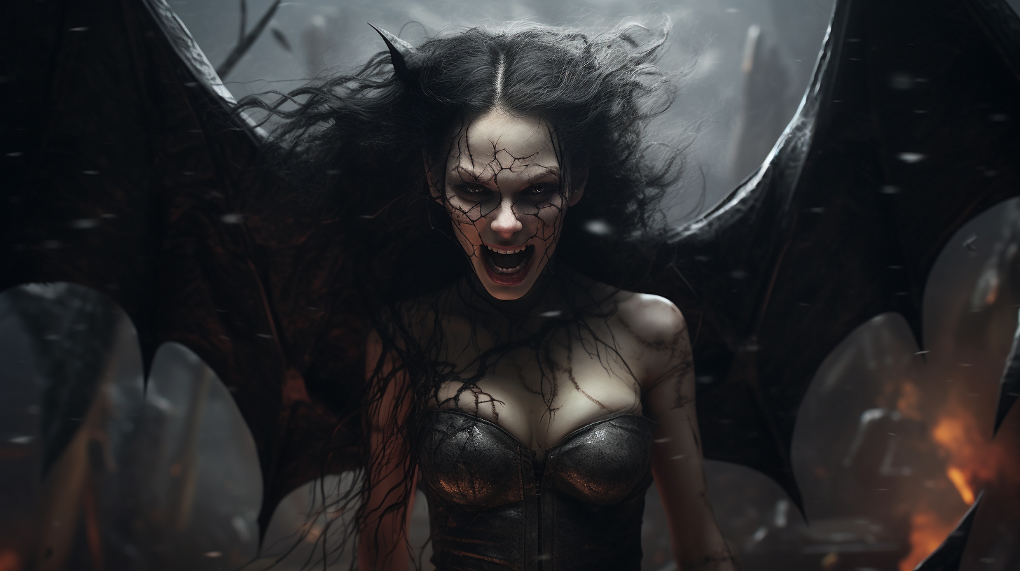 Female Vampire Transforming into Bat