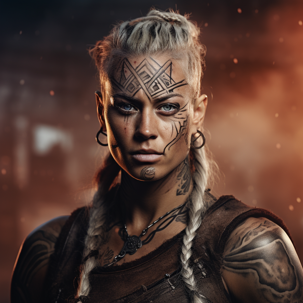 Female Viking Warrior with Tattoos and Bold Look