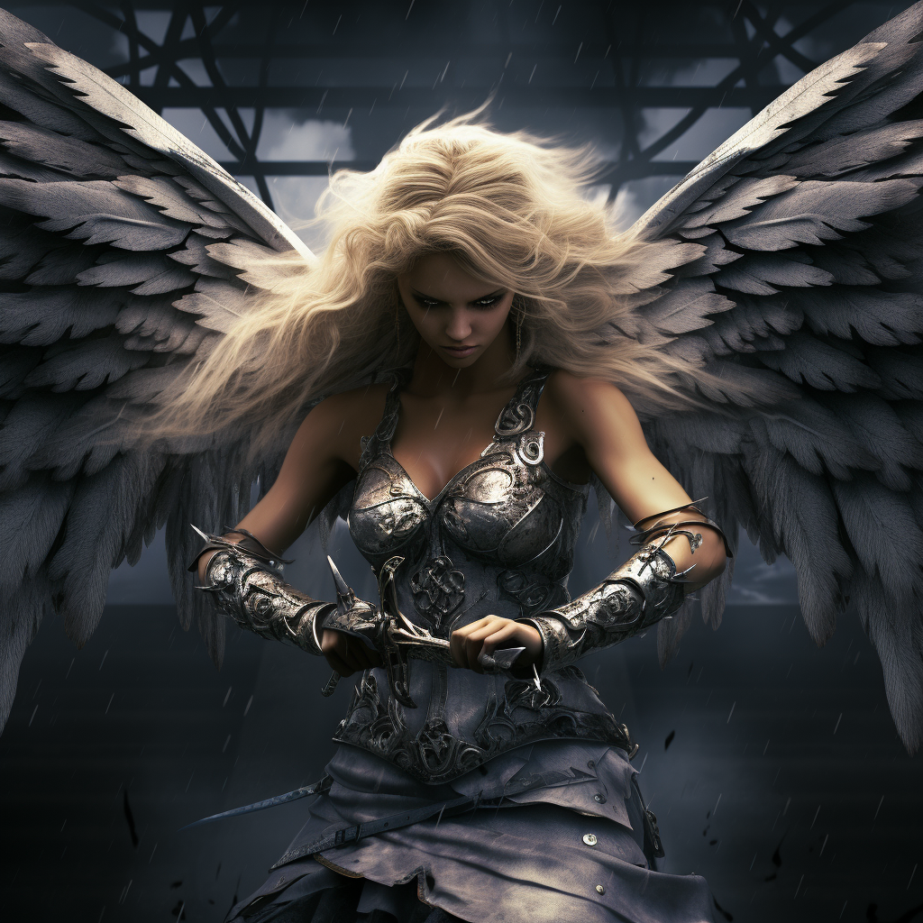 Female Warrior Angel Battling Fearful Demon