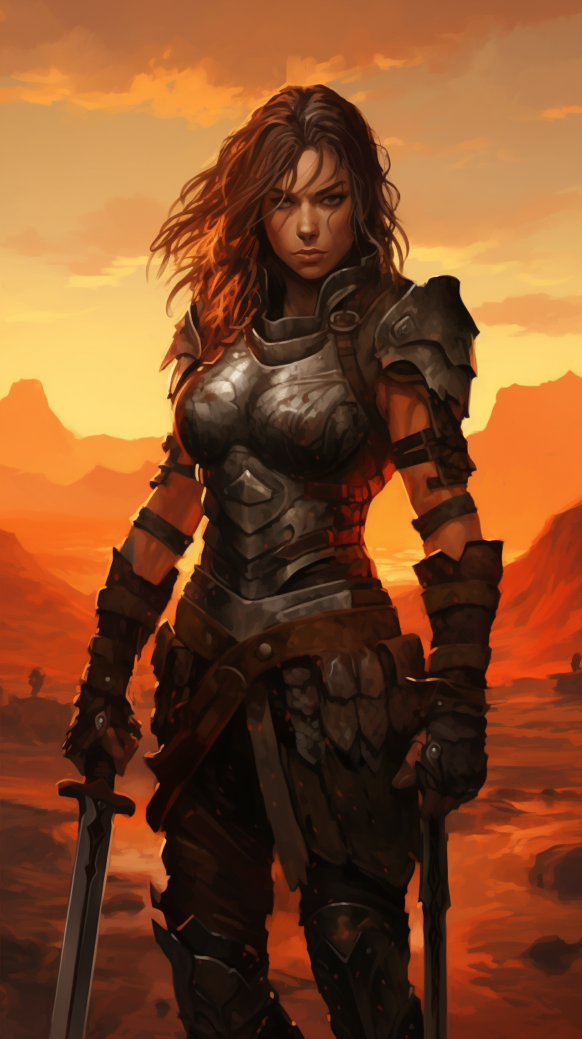 Female warrior with leather armor in desert