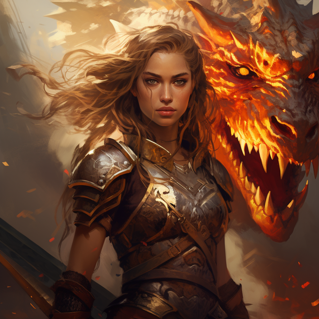 Mighty half-dragon female warrior