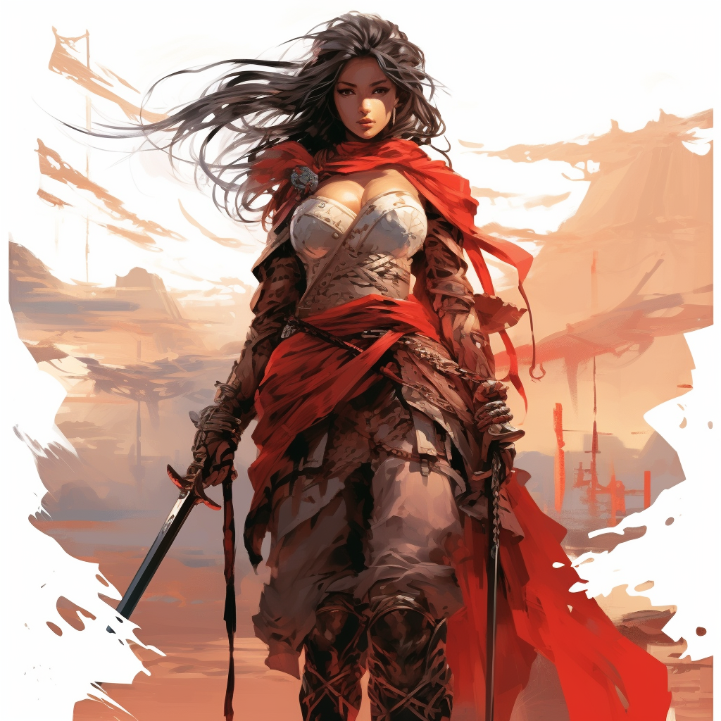 Illustration of a strong female warrior on her redemption journey