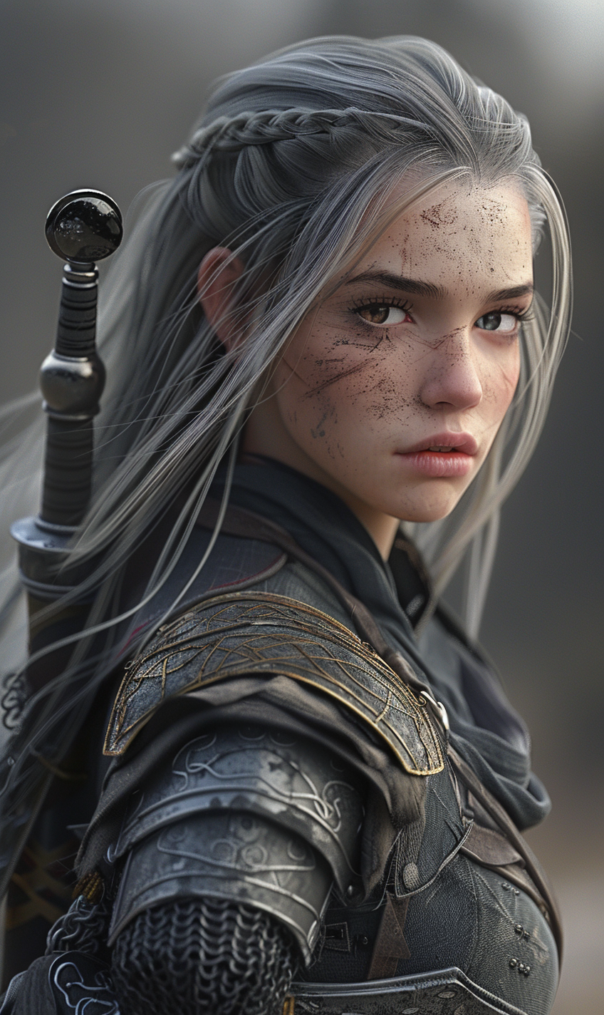 Female warrior in realistic image