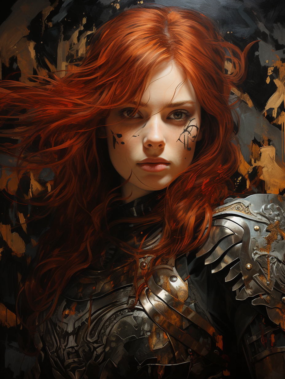 Dark fantasy painting of a female warrior, Red Sonja