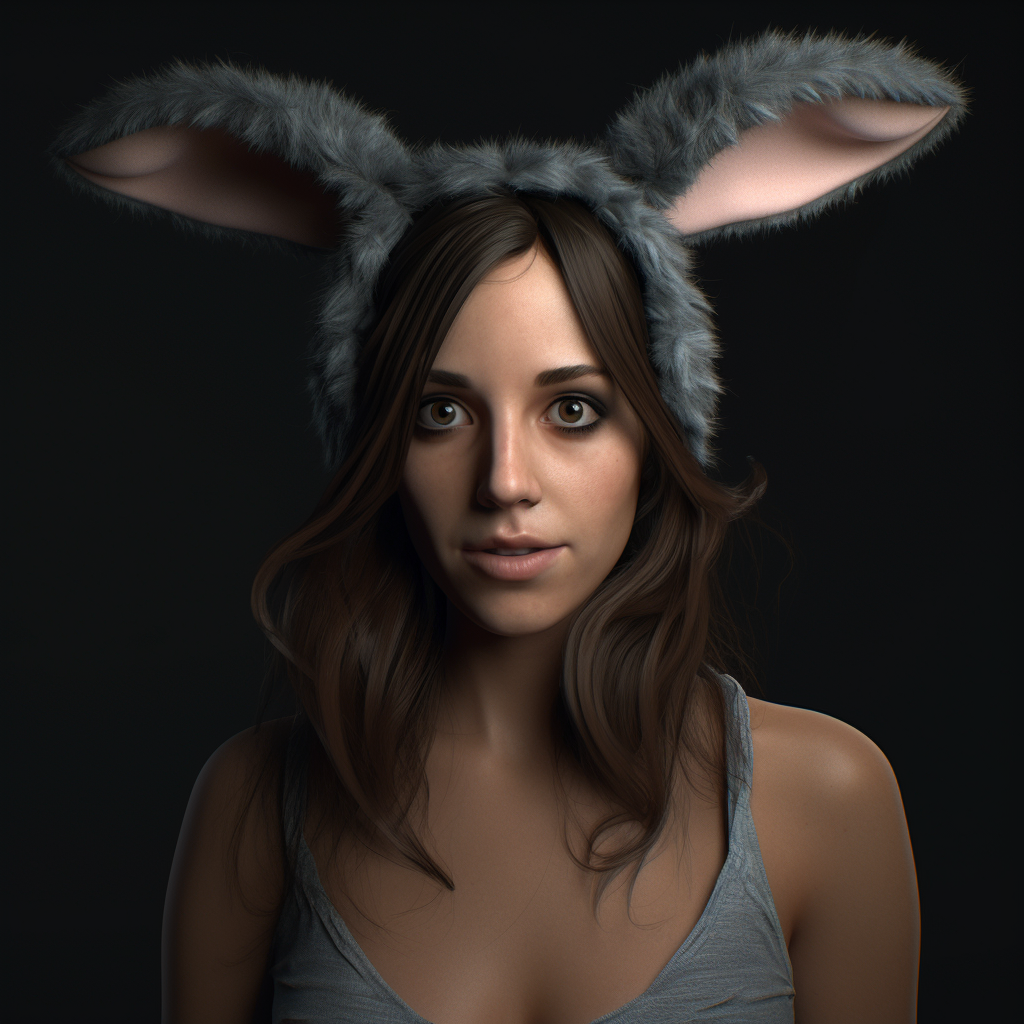 Detailed realistic 35 year old female bunny ears