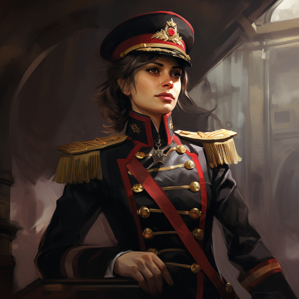 Female Admiral in Modern Uniform with Red and Gold Trim